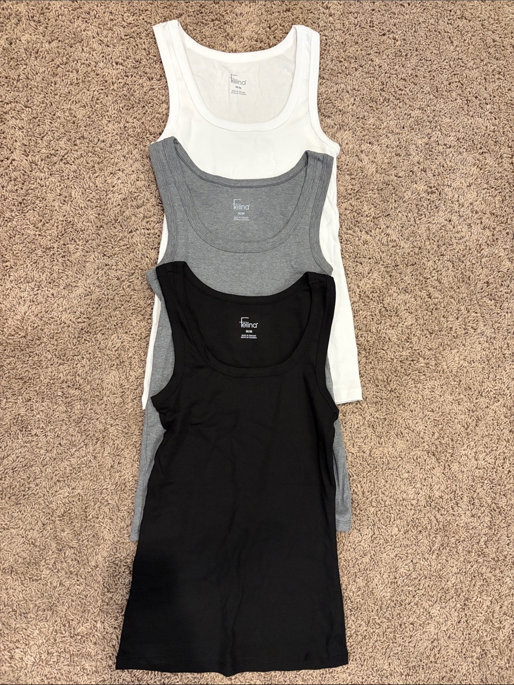 Felina Ribbed Scoop Tank Trio — Black, Gray, White